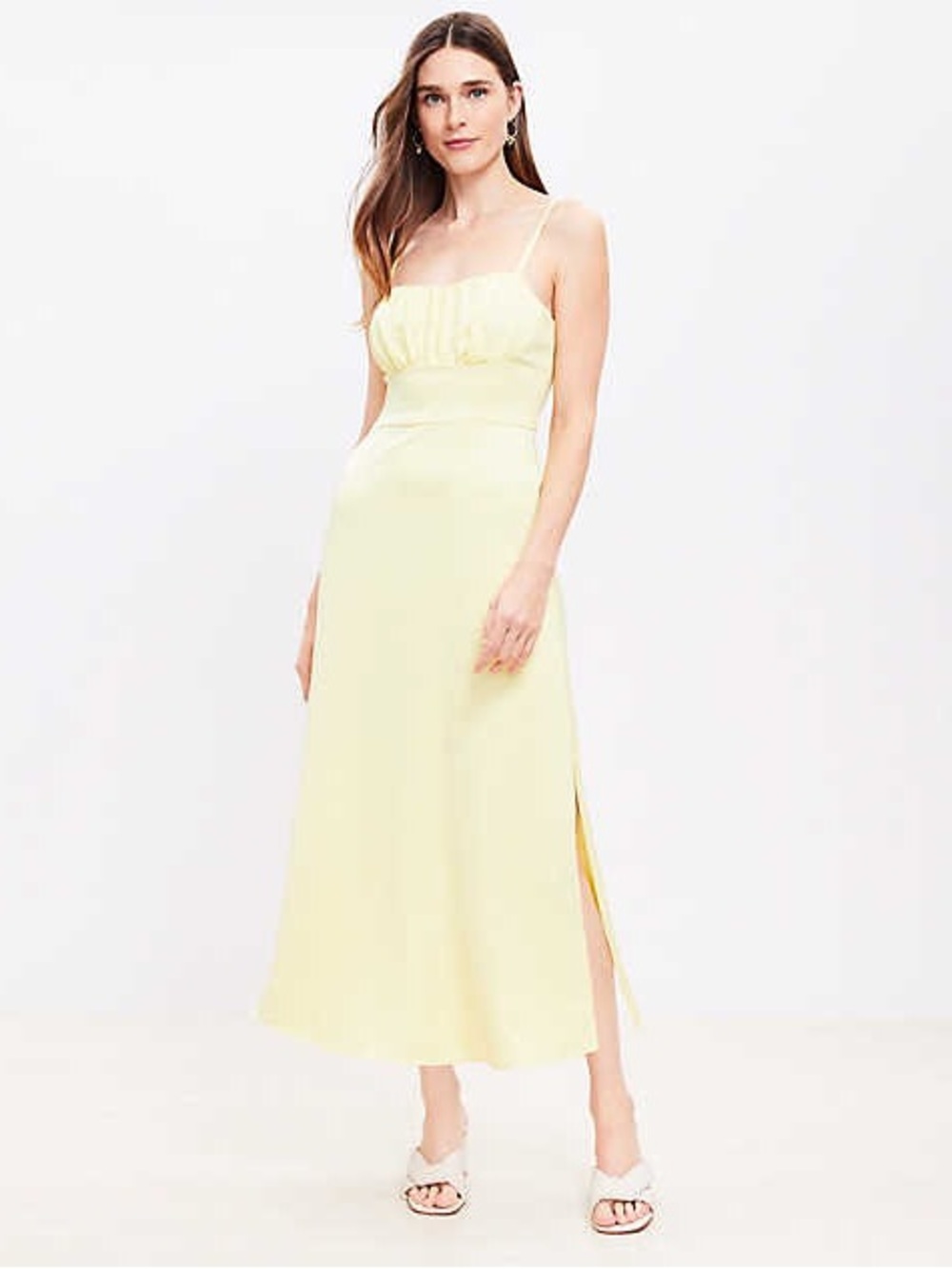 LOFT Lemon-Yellow Spaghetti Strap Midi Dress